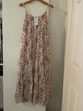 S: SILK Italy Elena Baldi Slip Tiered Flowy Dress- Mauve Pink/Lt. Blue NWT